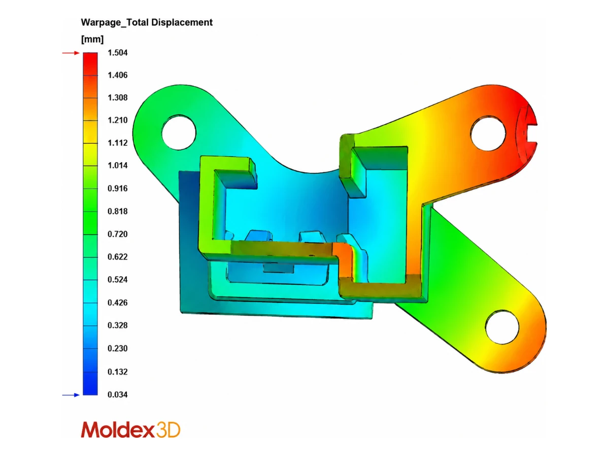 Symulacja Moldex3D - warpage, całkowite przemieszczenie